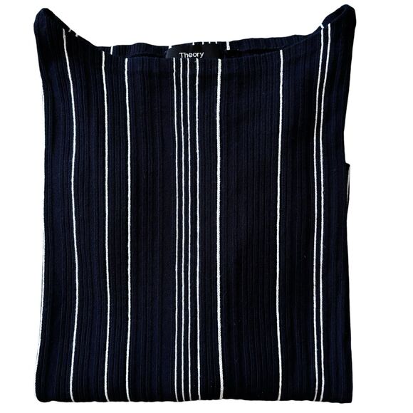 Theory Navy Blue White Stripe Hanskon Prosecco Ribbed Knit Sweater Top Small - Picture 5 of 10